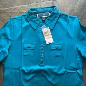 6-2026–Karen Scott Teal 3/4 SLEEVES with Chest Flap Pockets P/S